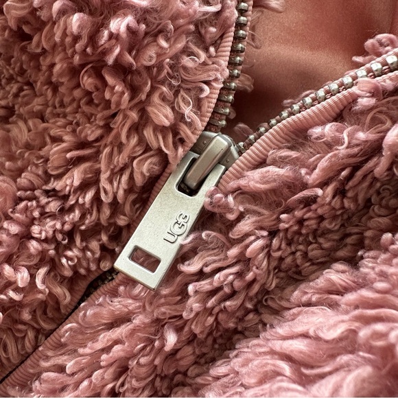 UGG Kaley Teddy Bear Coat Plush Fuzzy Cozy Jacket - Ariana Grande Pink Blush Sm - Picture 10 of 13